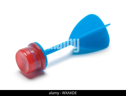 Blau Sticky Toy Dart isoliert auf weißem Hintergrund. Stockfoto