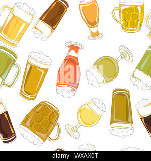 Hand gezeichneten Muster mit Bier Pints und Gläser isoliert auf weiss Stockfoto