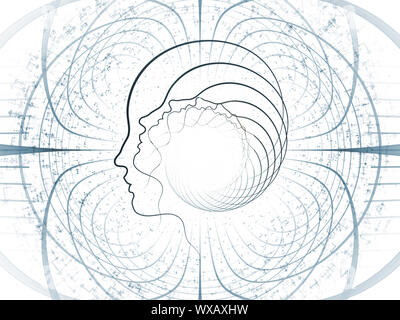 Künstlerische Abstraktion aus menschlichen Kopf und fraktale Netze zu den Themen Wissenschaft, Technik und intelligentes Leben im Universum Stockfoto