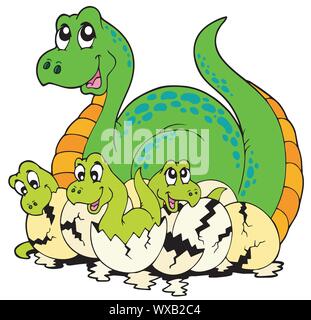 Dinosaurier Mom mit niedlichen Babys Stock Vektor