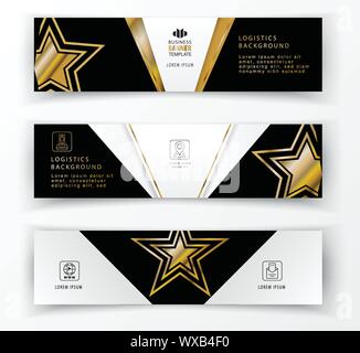 Geschäft weiß schwarz transparent mit goldenen Sternen Vorlage, Logistik horizontale Vorlage. Abstrakte Abdeckung Überschrift Hintergrund Vorlage für Web site Design Stock Vektor