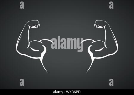 Abbildung von zwei Menschen Bizeps Hände line Art auf dunklem Hintergrund Stock Vektor