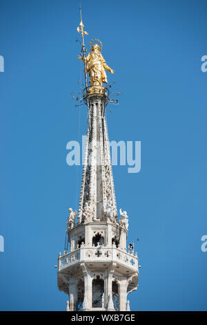 Goldene Jungfrau Maria Statue auf dem Dach des Duomo Stockfoto