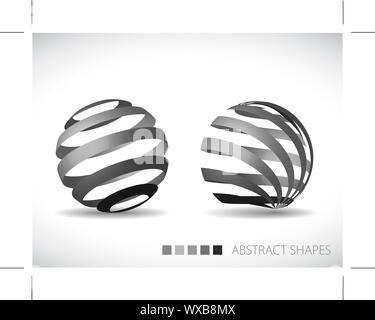 Sammlung von abstrakten Sphären aus grauen Streifen Stock Vektor
