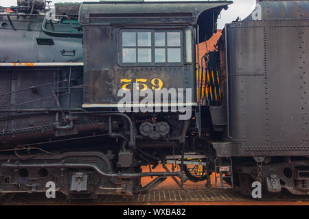 Nahaufnahme von einem historischen Zug am Steamtown National Historic Site in Scranton, PA, USA Stockfoto