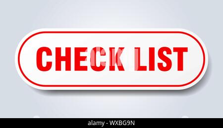 Überprüfen Sie die Liste unterschreiben. Checkliste runden roten Aufkleber. Checkliste Stock Vektor