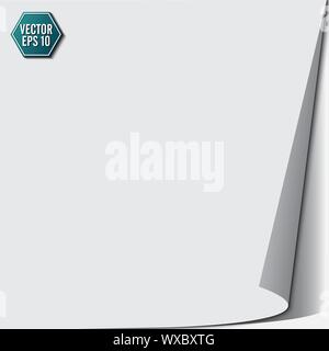 Seite mit Schatten auf ein leeres Blatt Papier, Design Element für die Werbung und Promotion von Nachricht auf weißem Hintergrund curl. Vektor Stock Vektor