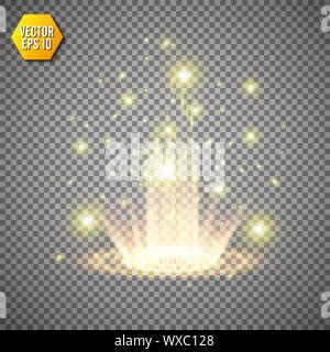 Magic fantasy Portal. Futuristische teleportieren. Lichteffekt. Goldene Kerzen strahlen einer Nacht Szene mit Funken auf einen transparenten Hintergrund. Leere Licht Stock Vektor