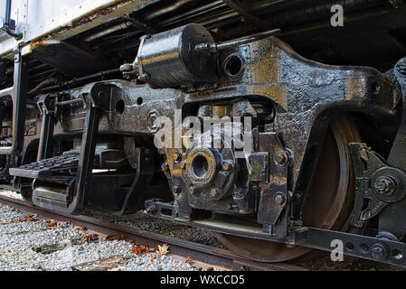 EMD F7 F7 ein Diesel zug Lokomotive Drehgestell Räder schließen Stockfoto