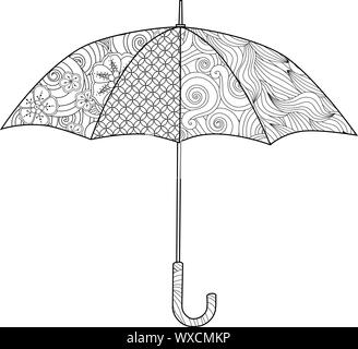 Regenschirm im Zentangle-inspirierten Doodle-Stil auf Weiß isoliert. Malbuch Seite für Erwachsene Stock Vektor