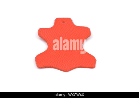 Orange Leder Kofferanhänger isoliert auf weißem Hintergrund Stockfoto