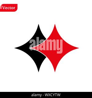 Rot und Schwarz Diamond Card passt flach Symbol.eps 10. Stock Vektor