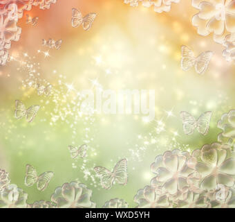 Bright orange und grün Pastell Lichter Hintergrund Schmetterling Stockfoto