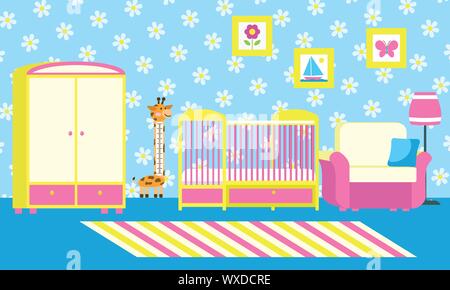 Blaue Blume Baby Zimmer Konzept Banner. Flache Abbildung: blaue Blume Baby Zimmer vektor Konzept Banner für Web Design Stock Vektor