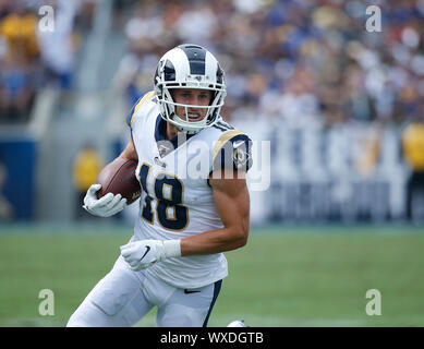 Los Angeles Rams wide receiver Landen Akers (84) catches a punt in the  first half against the Los Angeles Chargers during an NFL preseason  Football Game Saturday, Aug. 13, 2022, in Inglewood