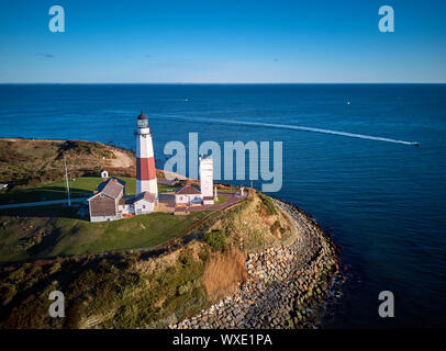 Montauk Leuchtturm und Strand Luftaufnahme Stockfoto