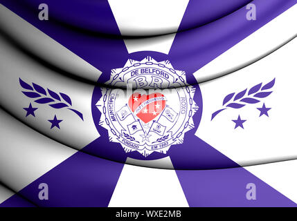 3D-Flagge von Belford Roxo (Rio de Janeiro), Brasilien. 3D-Darstellung. Stockfoto