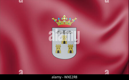 3D-Flagge der Stadt Albacete, Spanien. 3D-Darstellung. Stockfoto