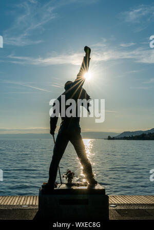 Montreux, VD/Schweiz - vom 31. Mai 2019: Freddie Mercury Memorial Statue am Ufer des Sees Stockfoto