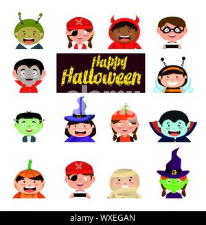 Bundle happy halloween mit Kostüm Kinder Stock Vektor