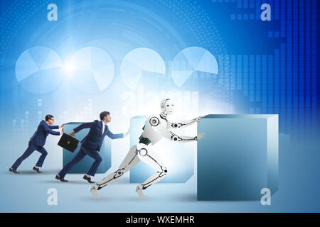 Konzept des Wettbewerbs zwischen Roboter und Menschen Stockfoto