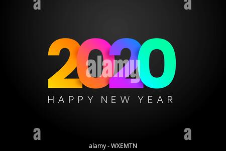 Frohes Neues Jahr Farbe Banner. 2020 Plakat. Frohe Weihnachten minimale Zusammensetzung auf dunklem Hintergrund. Bunte Grußkarte mit Gradienten. Feier b Stock Vektor