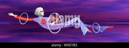 Moderne konzeptuelle Kunst Poster mit einem lustigen Puppe in einem massurrealism Stil. Zeitgenössische Kunst Collage. Stockfoto