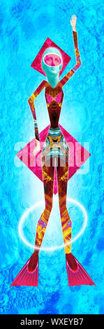 Moderne konzeptuelle Kunst Poster mit einem lustigen Puppe in einem massurrealism Stil. Zeitgenössische Kunst Collage. Stockfoto