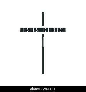 Worte, die Jesus Christus in Kreuzform, christliches Symbol. Vektor Illustration auf weißem Hintergrund Stock Vektor