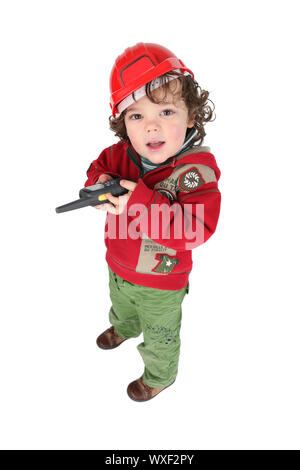 Kleiner Junge gekleidet als Vorarbeiter Stockfoto