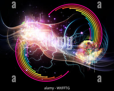 Intelligenz-Serie. Hintergrund Gestaltung der menschlichen Kopf skizziert, Lichter und Fraktale Elemente zum Thema Intelligenz, Wissen, Bildung, überwachungspersonen Stockfoto