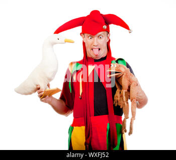 Jester - unterhaltsam Figur in der typischen Tracht mit Puppen Stockfoto