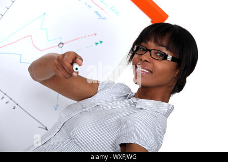 Frau mit einem Marker vor ein Flipchart Stockfoto