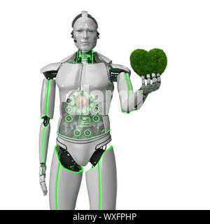 Eco humanoide Roboter grüne Herz Stockfoto