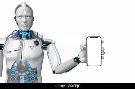 Humanoide Roboter Medical Assistant Smarthone Stockfoto