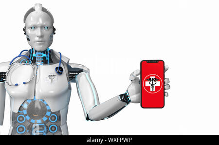 Humanoide Roboter Medical Assistant Smarthone Stockfoto