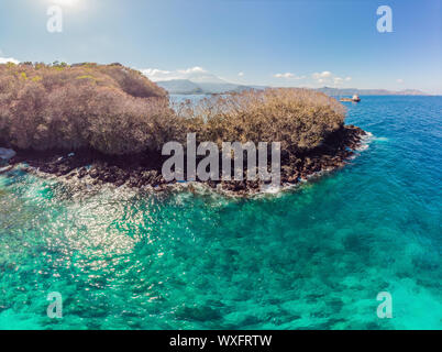 Paar Schnorcheln in der blauen Meer Ozean und Coral Hintergrund Antenne Top View Stockfoto