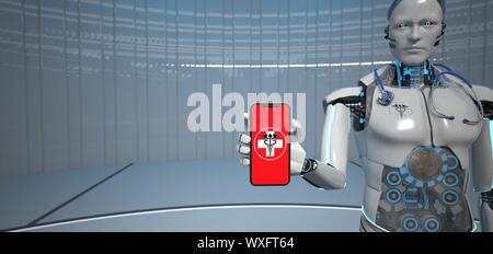 Humanoide Roboter Medical Assistant Smarthone Stockfoto