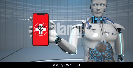 Humanoide Roboter Medical Assistant Smarthone Stockfoto