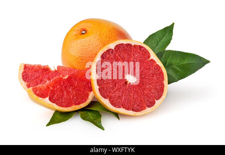 Grapefruits auf weißem Hintergrund mit Freistellungspfad isoliert Stockfoto