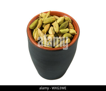 Trocknen Fenchel Samen in einer Schüssel auf einem weißen Hintergrund. Gewürz zu isolieren. Blick von oben. Nahaufnahme der Fenchel. Stockfoto