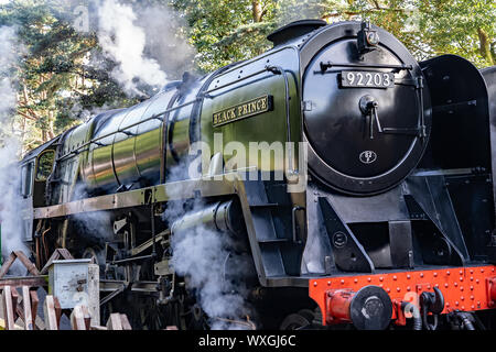 Das vordere Ende des Schwarzen Prinzen Dampflok Dampf entfernt auf der nördlichen Norfolk Mohn Leitung verwendet Stockfoto