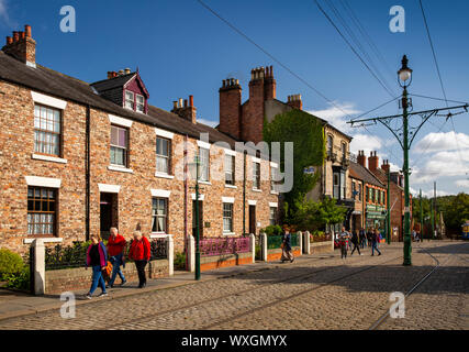 UK, County Durham, Beamish, Museum, Stadt, Main Street, Ravensworth Terrasse Reihe Reihenhäuser Stockfoto