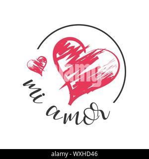 Mi Amor Vektor hand Schrift meine Liebe in Spanisch Vektor digitale Kalligraphie romantische Inschrift auf Herz Form Hintergrund Stock Vektor