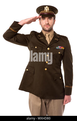 Junger Offizier salutieren Nationalflagge Stockfoto