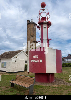 HARWICH, ESSEX, Großbritannien - 12. AUGUST 2018: The Old Harwich Boje and High Lighthouse Stockfoto