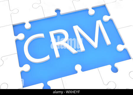 Puzzle mit Worten auf blauem Hintergrund Konzept: CRM Stockfoto