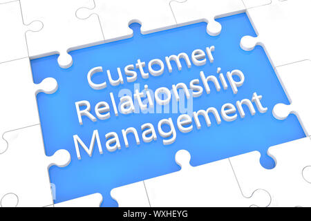 Puzzle mit Worten auf blauem Hintergrund Konzept: Customer Relationship Management Stockfoto