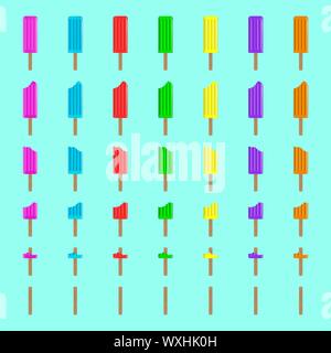 Vector Illustration von bunten Eis-pops langsam Umwandlung in nur Sticks auf Türkisfarbenem Hintergrund Stock Vektor