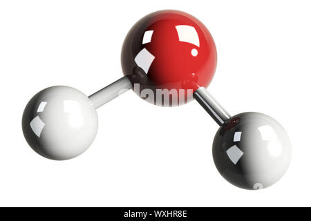 3D-Render von Wassermolekülen (H2O) auf weißem Hintergrund Stockfoto